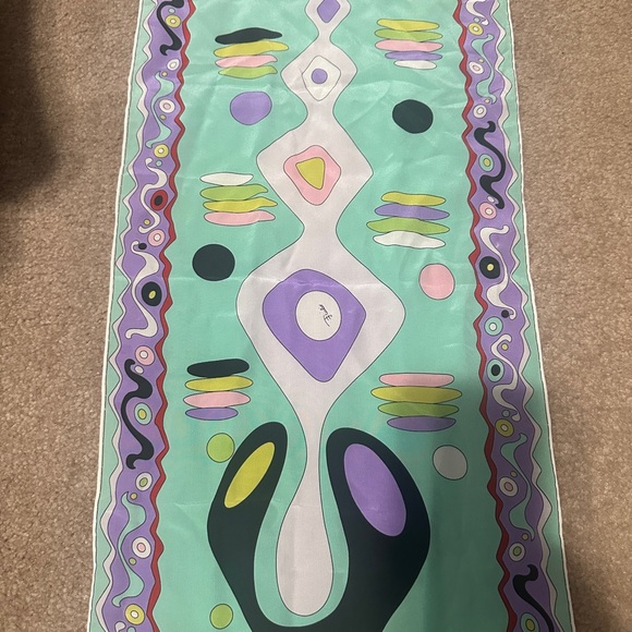 Emilio Pucci Long Scarf Abstract Art Pattern Turquoise - Picture 3 of 9